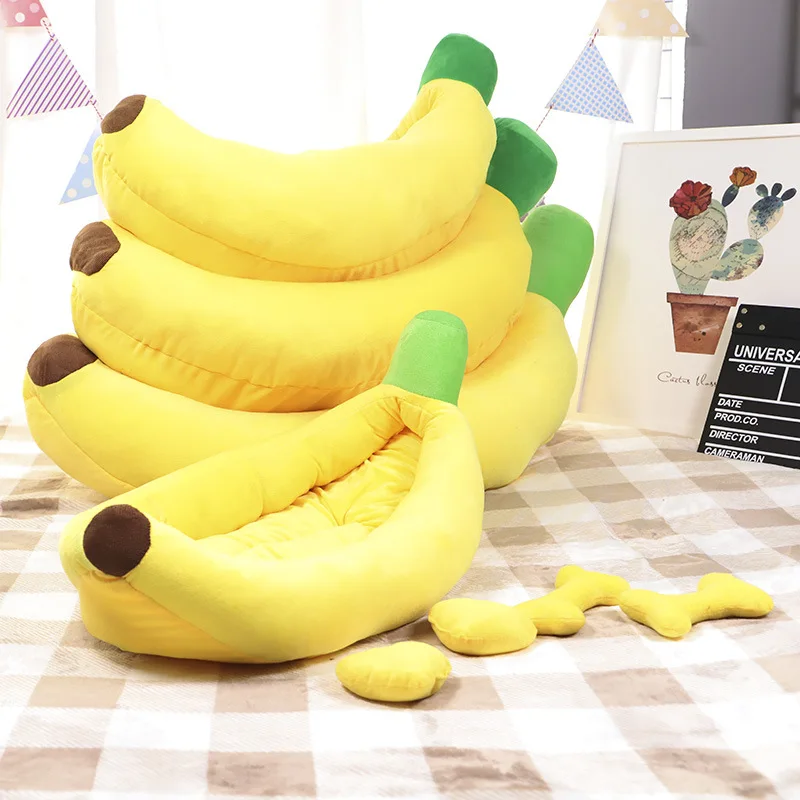 

New Style Pet Dog Cat Bed Plush Cat Warm Bed House Funny Banana Shape Pet Dog Cat Bed House Mat Cozy Soft Cushion Warm Durable