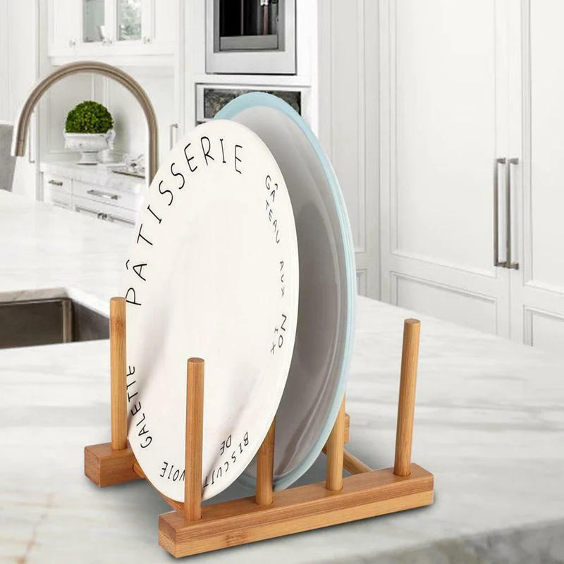 Универсальный бамбуковый деревянный стеллаж для посуды 4 ячейки чаша горшок