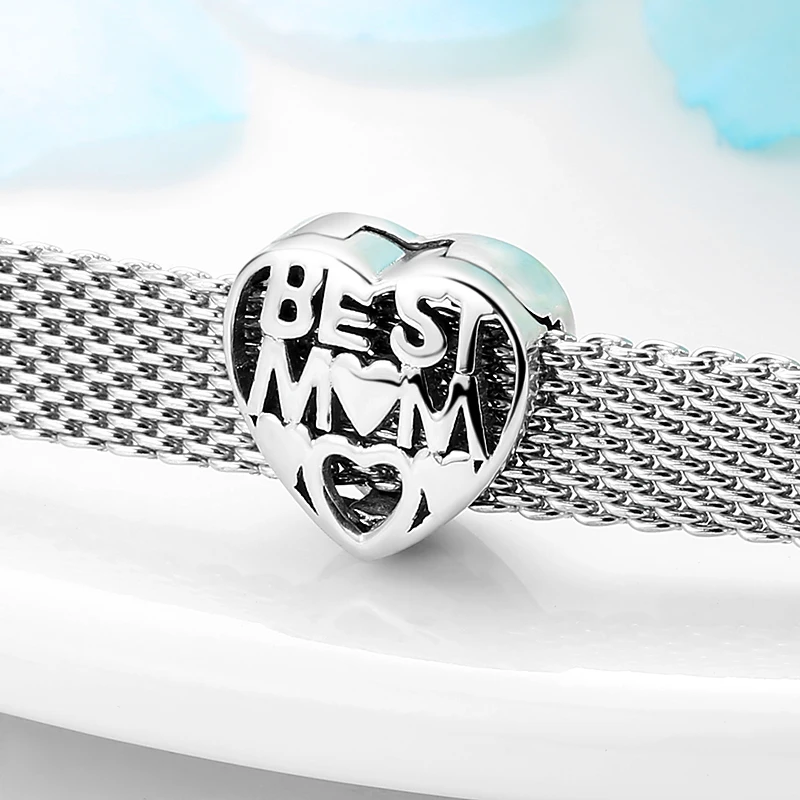 925 Sterling Silver Best Mom Heart shape Clips Beads for Jewelry making Fit Original Reflections Charm Bracelet women jewellery | Украшения
