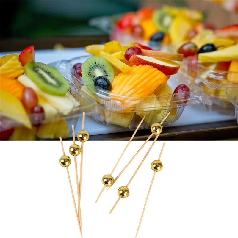 100PC Disposable Party Tableware Bamboo Forks Wedding Supplies Buffet Fruit Desserts Sticks Cupcake Toppers Cocktail Picks