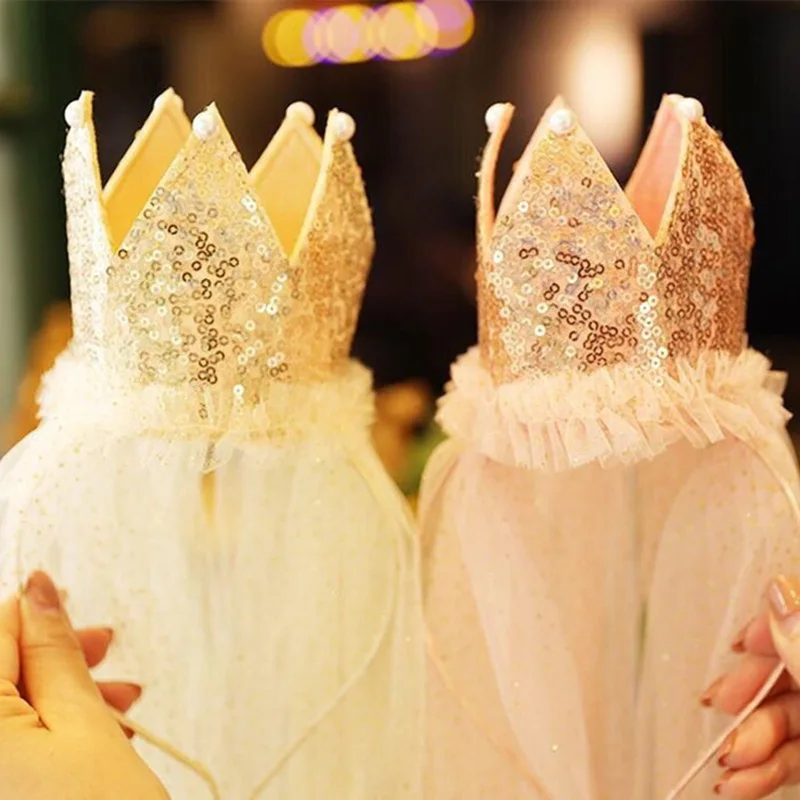 

Korean Handmade Yarn Veil Crown Headbands Hairbands Hair Accessories For Kids Girl Princess Child Party Supply Birthday Gift