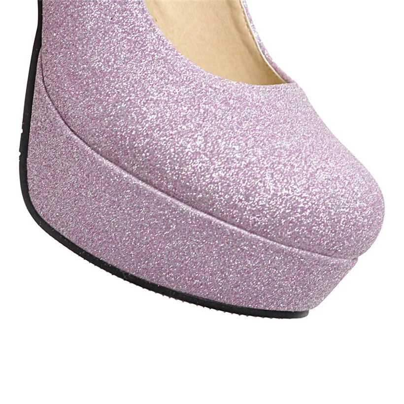 Блестящие женские туфли лодочки на платформе Цвет золотой фиолетовый Расшитая