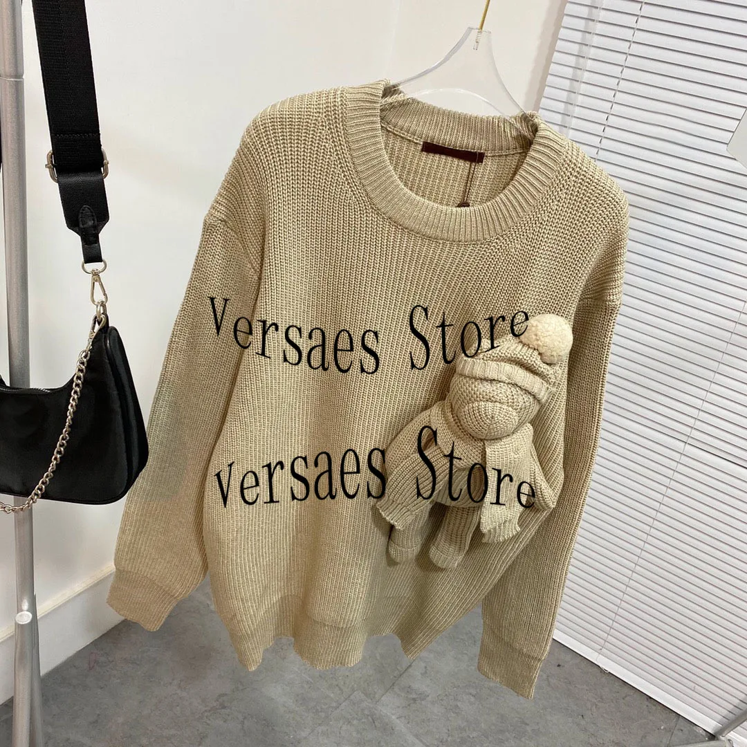 

luxury design three-dimensional doll sweater fashion women's long sleeved Pullover versatile round neck casual knitted sweater