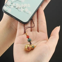 chinese elements retro wishful gourd lock mobile phone lanyard brass sand gold cloisonne detachable mobile phone chain