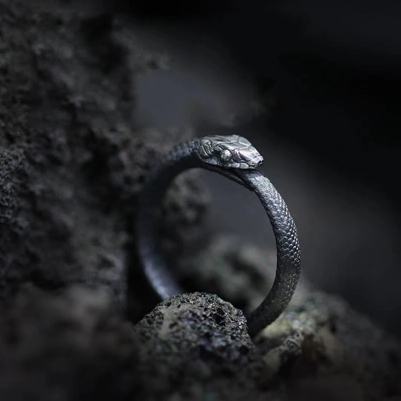

2021 New Design Black Live Mouth Couple Dark Pioneer Party Gift Gothic Snake Female Jewelry Accessories Ring