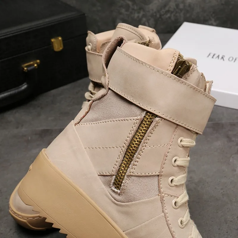 Мужские кроссовки с высоким берцем розовые из натуральной кожи на плоской