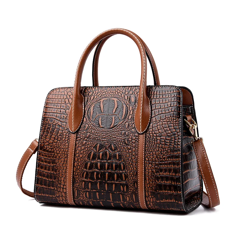 Brand luxury handbags women bags designer crocodile pattern lady handbag fashion shoulder crossbody bags for women tote bag - Цвет: Brown