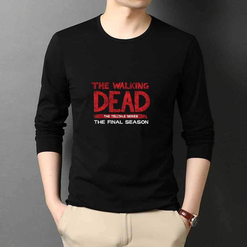 The Walking Dead Solid Color 100% Cotton T Shirt Men Casual O-neck Long Sleeved Mens Tshirts Autumn Boys T-shirt Male Tops Tees