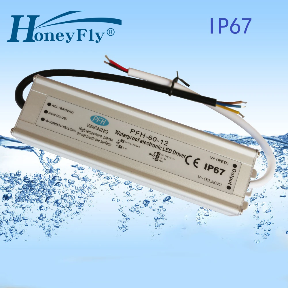 Запатентованный IP67 Водонепроницаемый Светодиодный драйвер HoneyFly 60 Вт источник