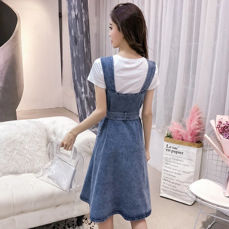 

Summer Womens Spaghetti Strap Sleeveless Denim Dress Single Breasted Slim Lace Up Bow A-Line Dress High Waist Preppy Dress