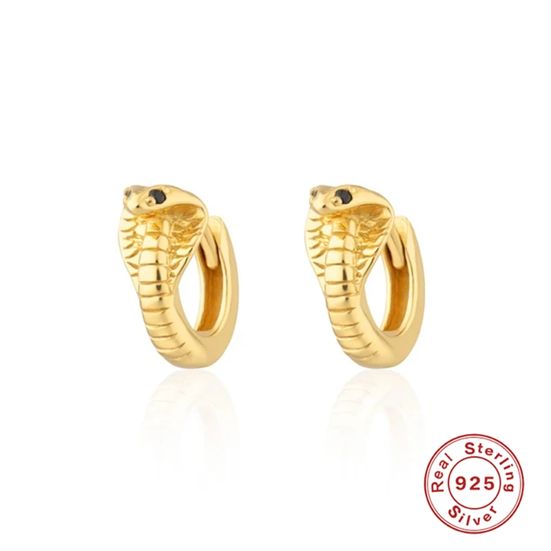 Серьги-кольца ROXI в виде змеи с кристаллами черного циркона для женщин и мужчин