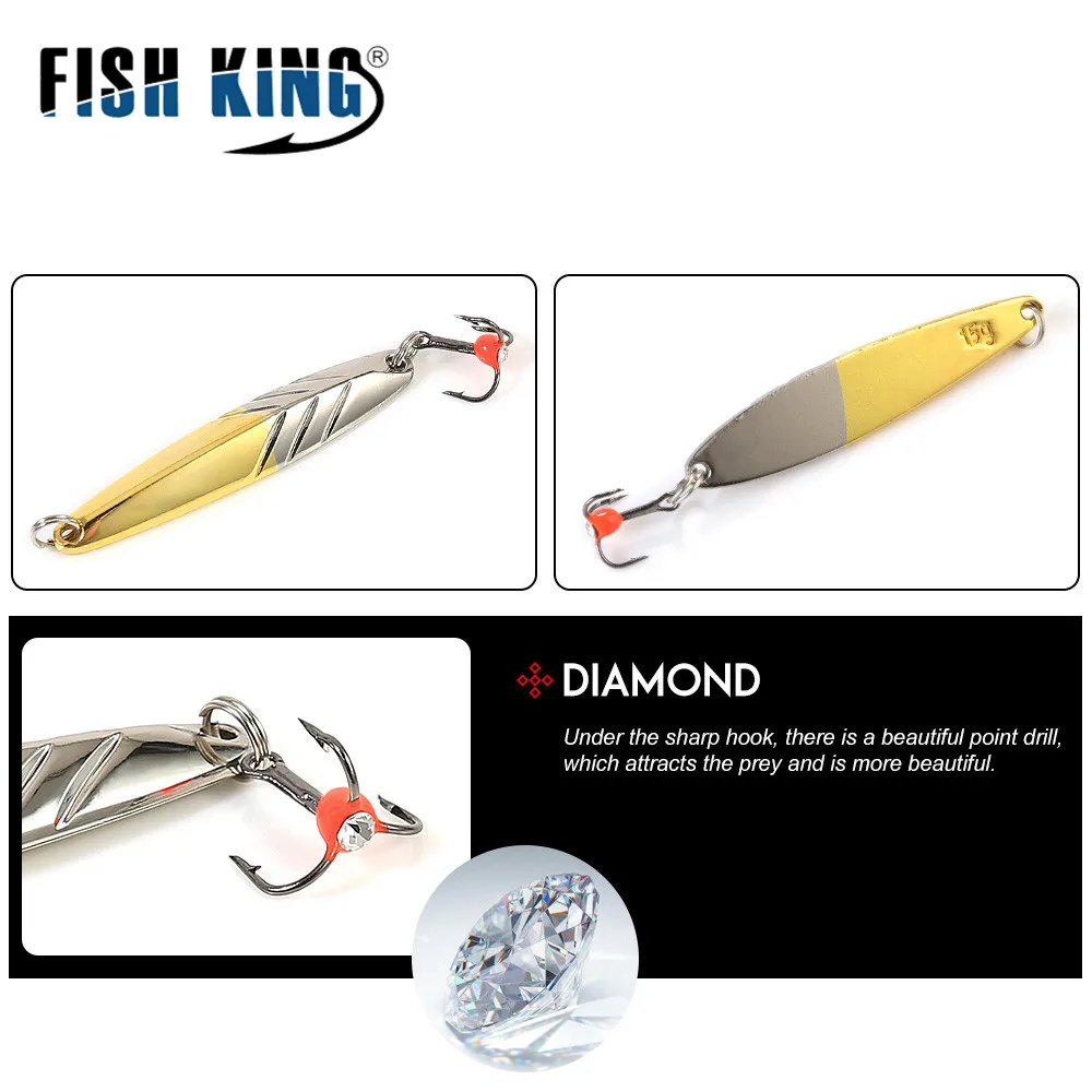 FISH KING  Winter Ice Fishing Lure 5/10/15g Artificial Metal Winter Hard Bait Balancer Metal Treble Hook accessories Wobblers