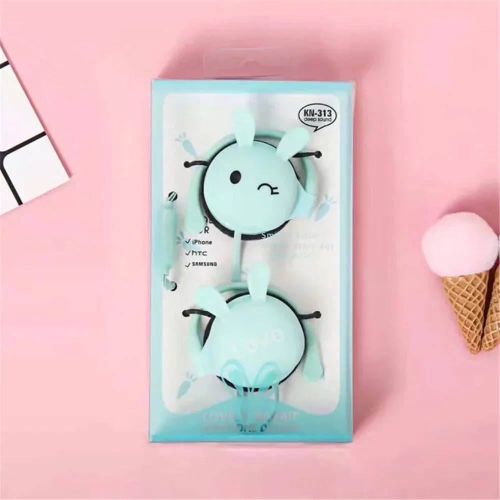 Проводная гарнитура с мультяшным кроликом и подвесными ушками розовая Милая