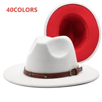 2020 winter mixed color fedora hats for women brown belt fashion flat wide brim panama wool felt jazz hat for men wholesale 60cm