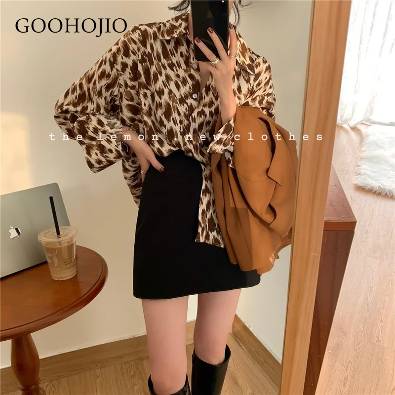 

GOOHOJIO 2021 New Spring and Autumn Leopard Women Shirts Fashionable Shirts for Ladies Temperament Minority Chiffon Shirt Women