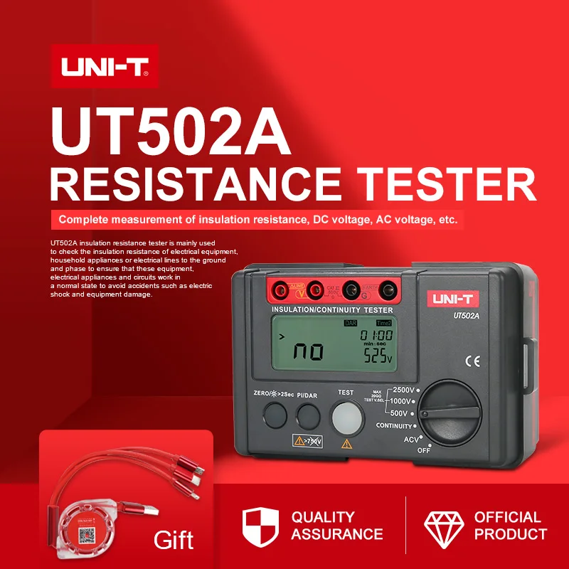 UNI-T UT502A 2500V Цифровой Измеритель сопротивления изоляции тестер Мегаомметр высоковольтметр тестер непрерывности w/lcd подсветка