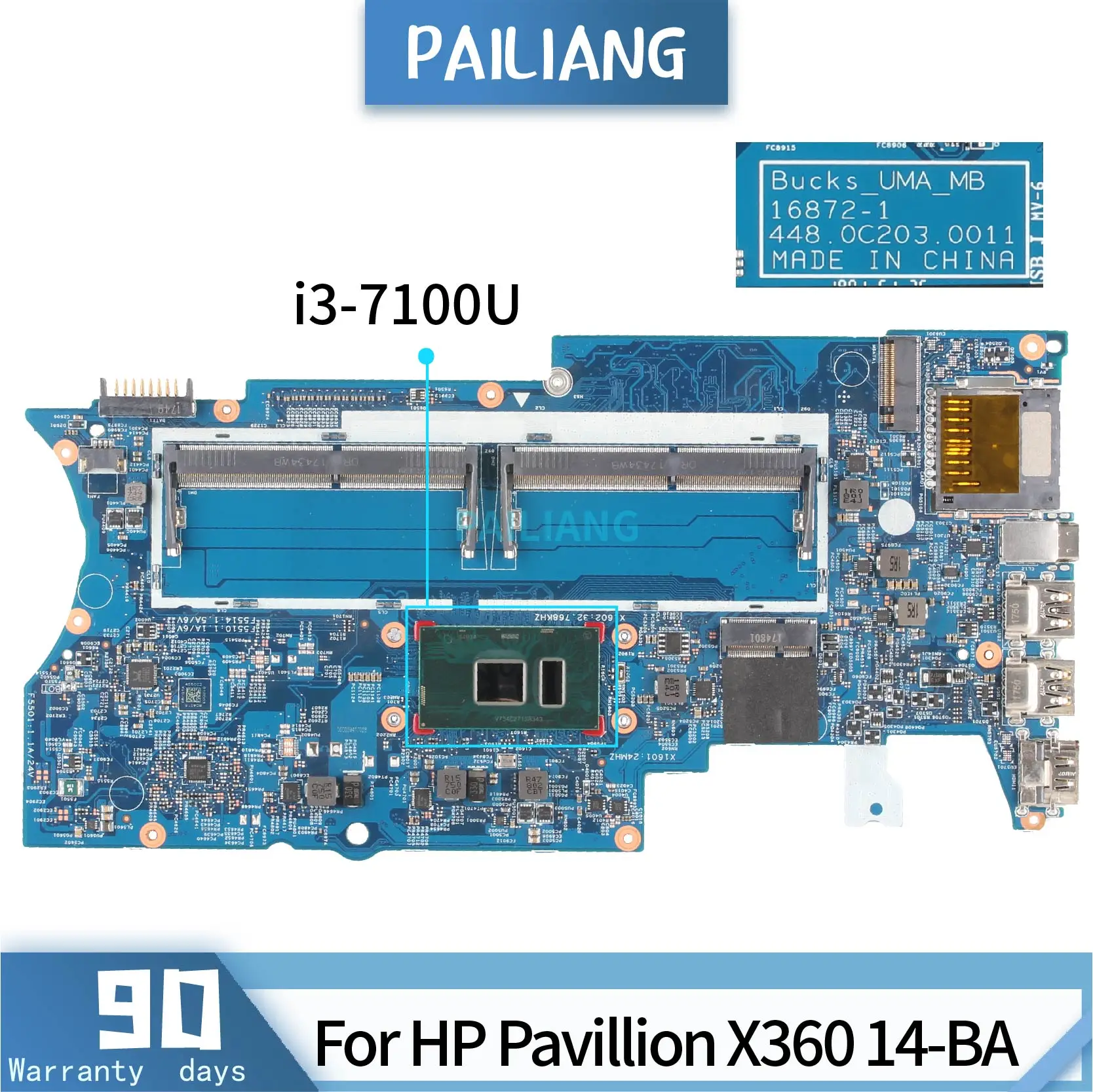 Материнская плата PAILIANG для ноутбука HP Pavillion X360 14-BA, материнская плата 923689-601 16872-1, протестированная SR343 и DDR3