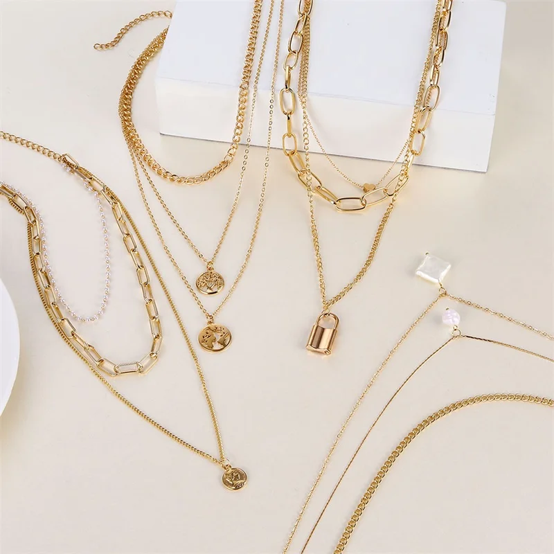 Ожерелье ALIUTOM с круглыми монетами для женщин и девушек многослойное длинное