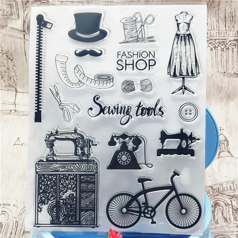 

Retro Clear Stamp Tailor Shop Bicycle Silicone Transparent For Scrapbook DIY Handcraft Postercard Album Decor Booking Srencil