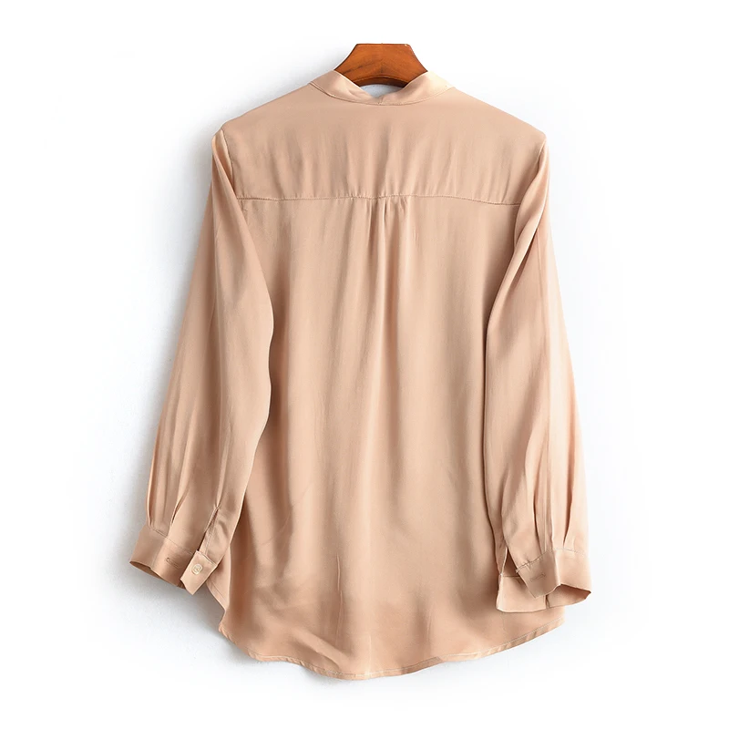 

100% Natural Silk Women Blouse Tops Elegant Bow O-neck Long Sleeve Solid Loose Office Lady Real Silk Shirt Spring Summer Autumn