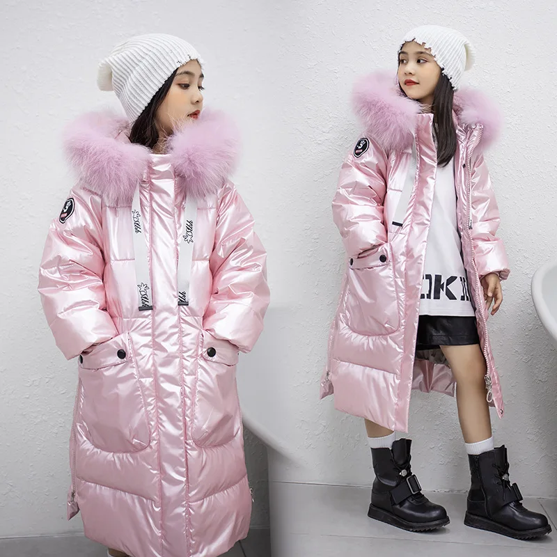 2021 г. Детские теплые зимние пуховики для девочек одежда большое пальто с меховым