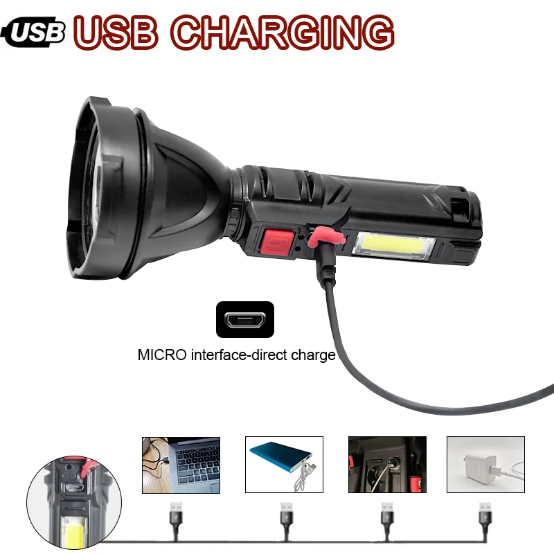 

LED USB ABS Rechargeable Black Multi-function Ultra Bright Flashlight for Adventure Home Camping Light