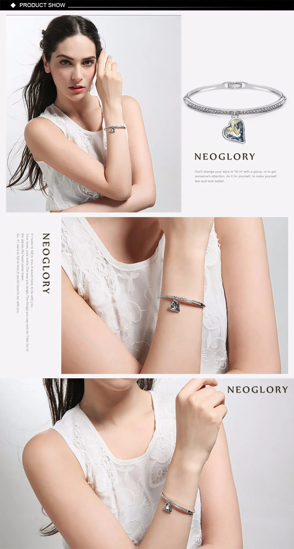 Neoglory подвески в форме сердца, браслеты для женщин, австрийские кристаллы, стразы, ручная работа, Женские Ювелирные изделия,, синий цвет, JS4 He1