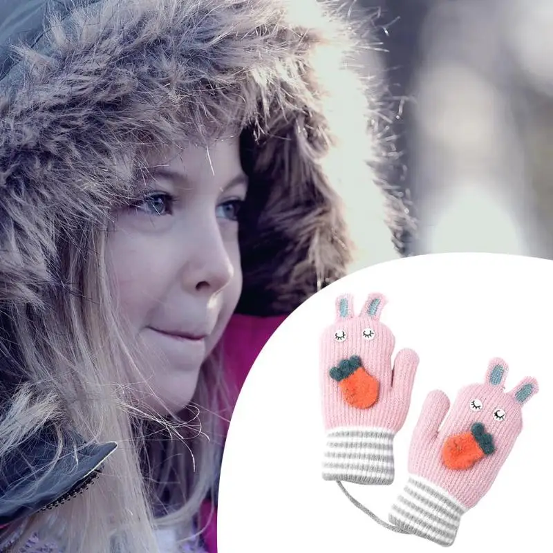

1 Pair Winter Kids Gloves Comfort Soft Personality Korean Lovely Easy to Use Knit Thicken Warm Hand Muff Cute Ears Glove