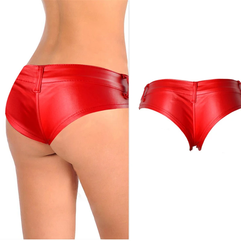 

Super Mini Women Leather Short Red Hot Sexy European Designer Low Waist Leather Stage Booty Shorts Feminino Clubwear Summer B915