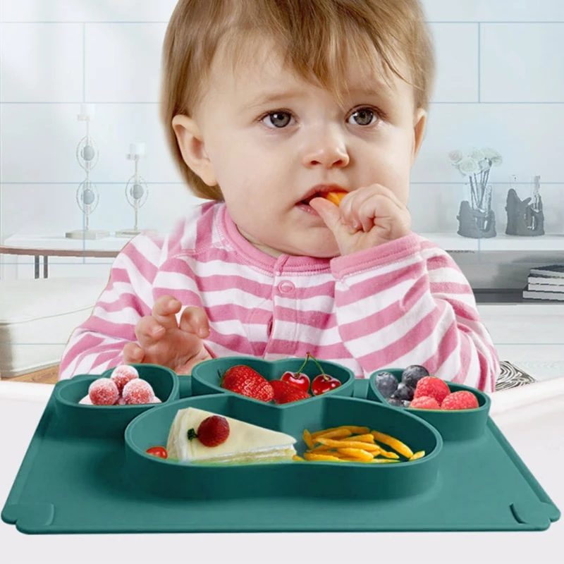 

Baby Cute Love Heart Silicone Training Bowl Infant Learning Feeding Utensils Divided Sucker Non-slip Dinner Plate Dishes