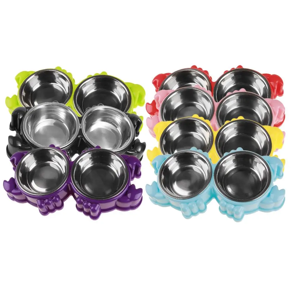 

Dog Cat Drinking Bowl Stainless Steel Easy to Wash Removable Security Practical Double Basins Water Feeder Puppy Tableware