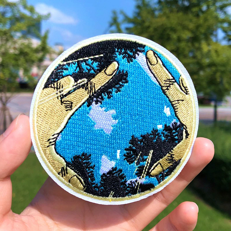 

Prajna Round Patches Mountain Sun Outdoor Embroidered Patches For Clothing DIY Iron On Patches On Clothes Applique Jacket Decor