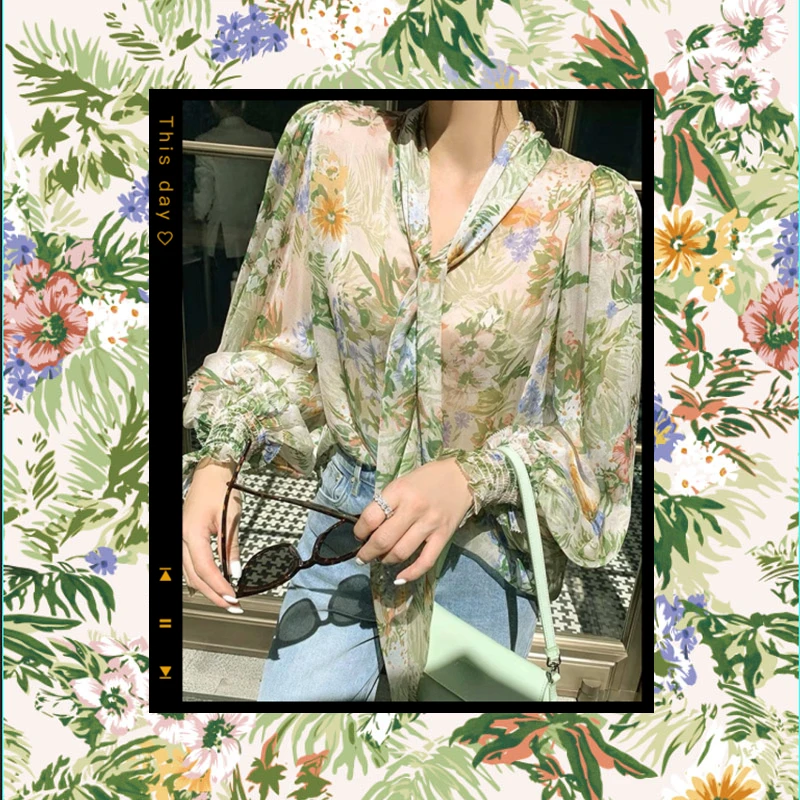 

Brand 100% Polyester Green Flower Chiffon Fabric See-through Thin Clothing Shirt Diy Fabric Cloth for Dress by the Yard Sewing