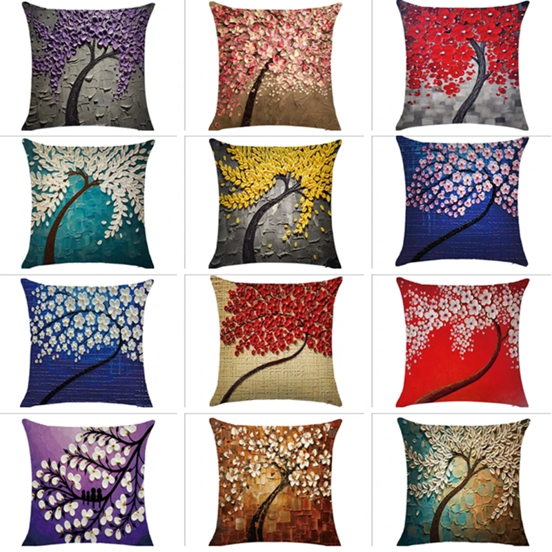 Подушка для дивана 45*45 см с цветами из хлопка и льна декора дома | Дом сад