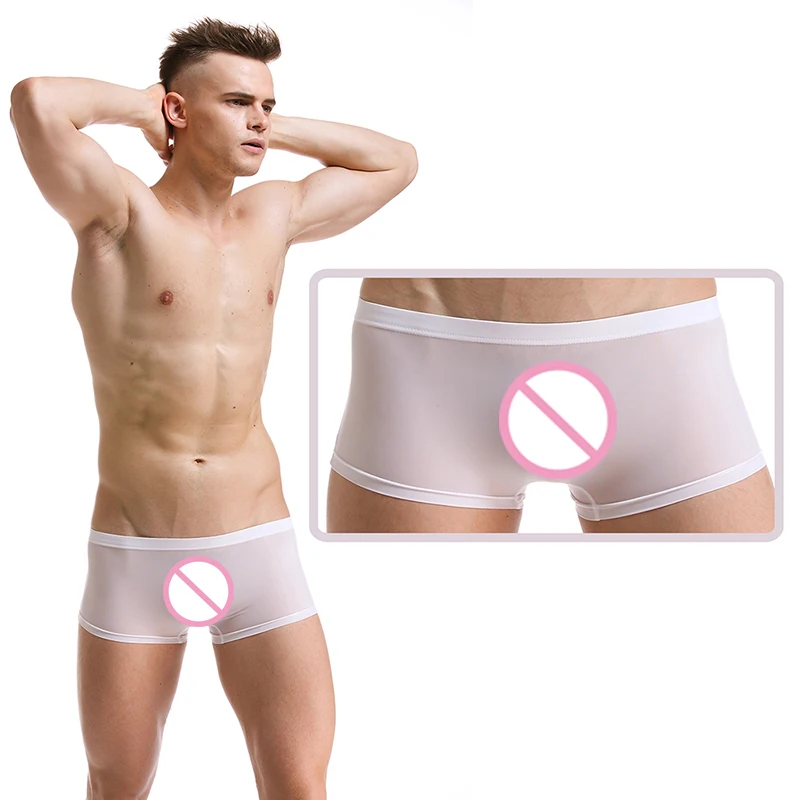 

Soft Sexy Super Thin Mens Underwear Ice Silk Boxers Shorts Transparent Low-rise Trunks Breathable Men Cueca Homme Panties