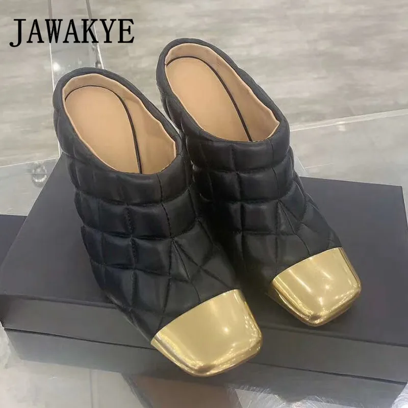 Женские мюли из натуральной кожи с квадратным носком на высоком каблуке в стиле