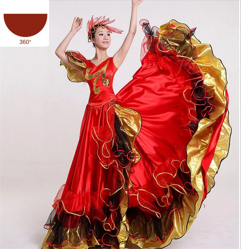 Color2 360 Женское испанское платье, юбки для фламенко, танцевальные костюмы, испанская Цыганская юбка, большой танец, цветок, хор, сценическая одежда для женщин - Цвет: Color2 360