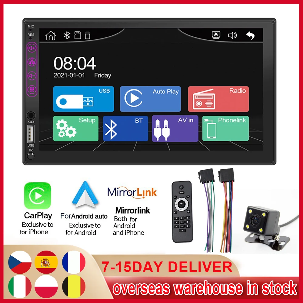 

Автомагнитола Apple Carplay, 2 Din, 7 дюймов, Bluetooth, Android, стереоприемник, 2,5D сенсорный экран, mp5-плеер, аудиосистема, головное устройство