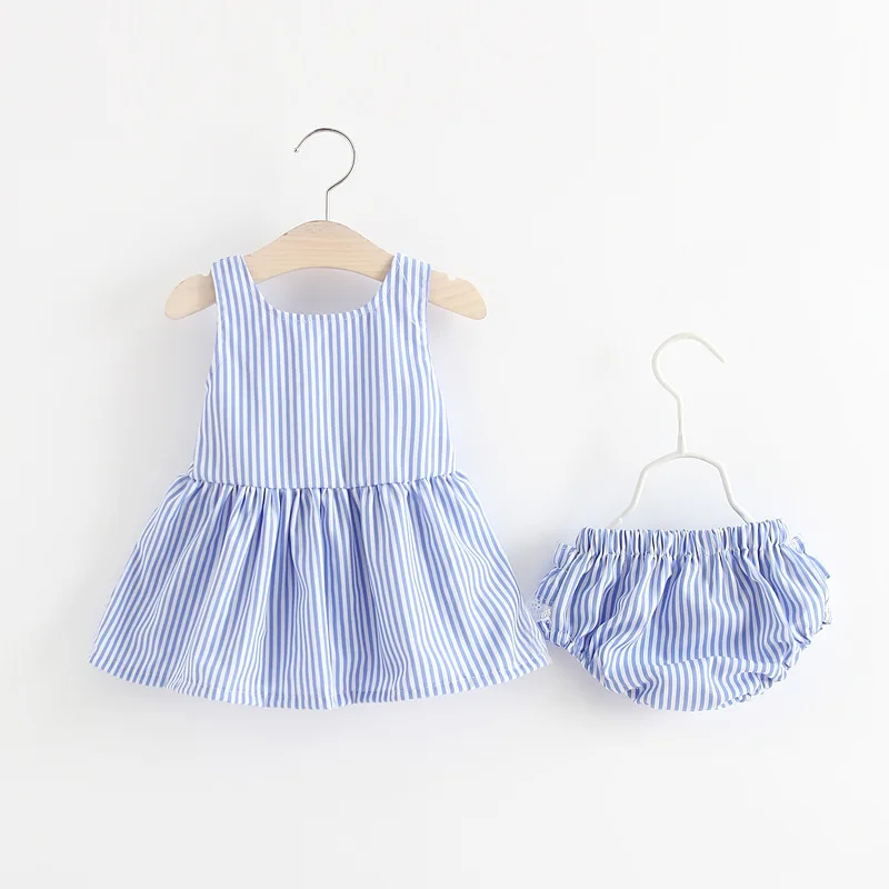 

Newborn Baby Girls Clothes Sleeveless Dress+Briefs 2PCS Outfits Set Lace Striped Printed Cute Clothing Sets Summer Sunsuit 0-24M