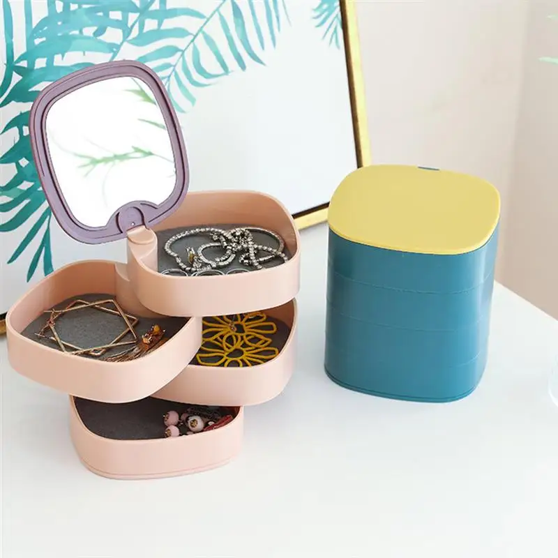 

Women Storage Box New Design Fashion 4-Layer Rotatable Accessory Storage Tray With Lid Birthday Gift For Home Storage Organizer