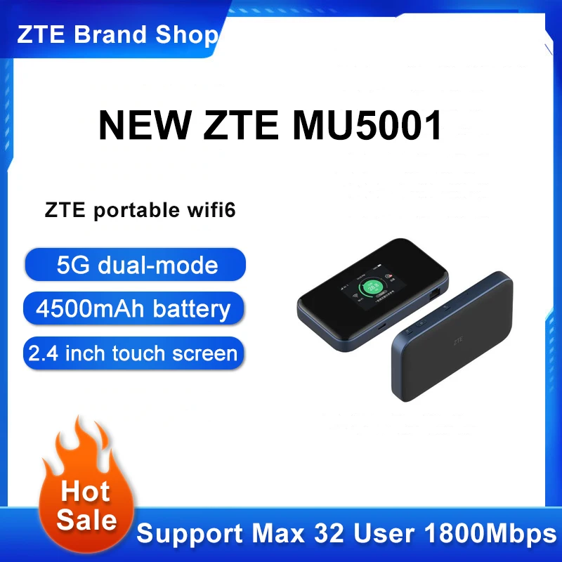 Original  New 5G Wi-Fi Pro ZTE MU5001 Mobile Hotspot Sub6G Networks 2.4 Inch Colour Touch Screen Up To 30 Devices WIFI Router