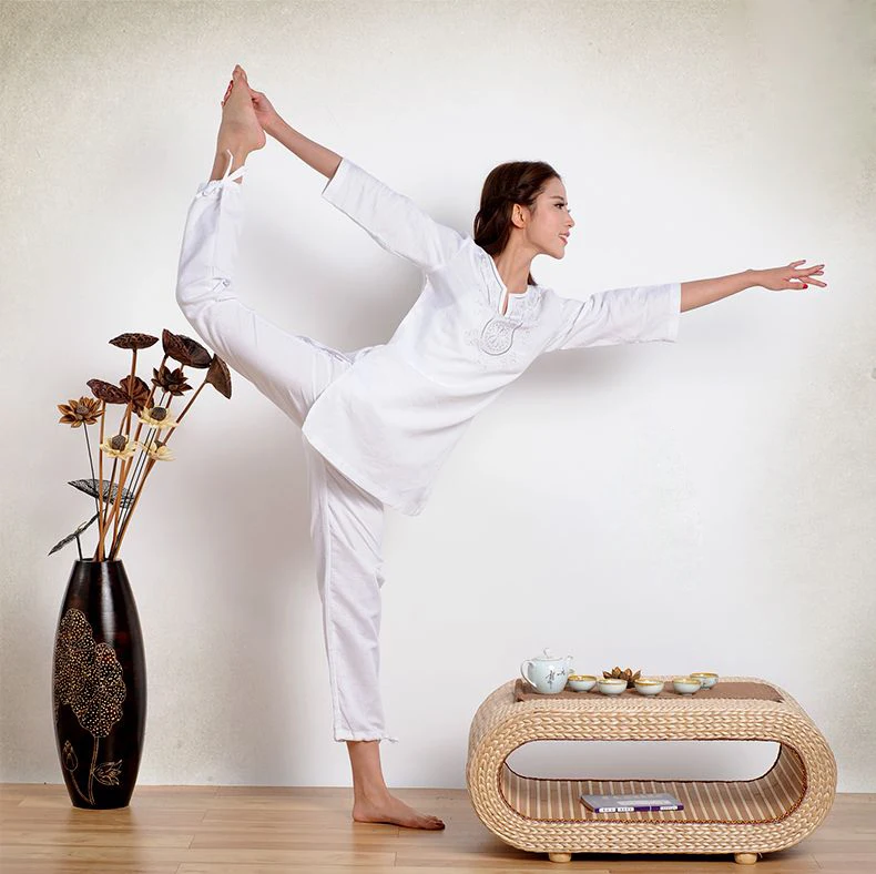 Высокое качество Весна и лето хлопок лен вышивка femaleyoga костюм костюмы для