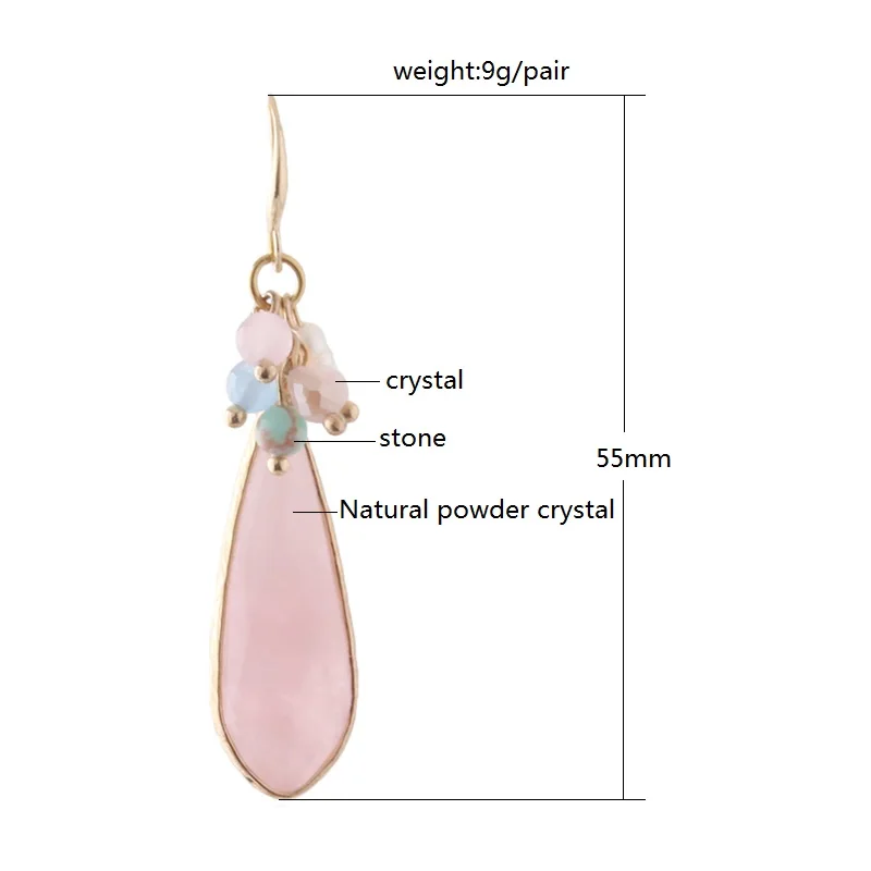 NeeFu WoFu сережки с натуральным камнем в форме капли для женщин розовый кристалл