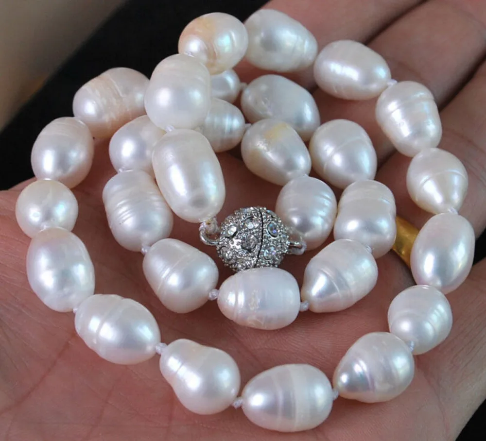 

Natural 10-11MM Genuine white Freshwater cultured Baroque pearl necklace 18" AA