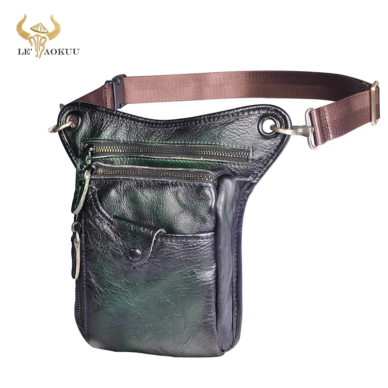 

Trend Original Leather Men Design Casual Classic Shoulder Sling Bag Fashion Green Travel Fanny Waist Belt Pack Leg Bag 211-5