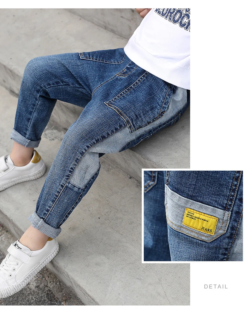 IENENS Kids Boys Loose Jeans Clothes Cowboy Pants Children Solid Color Denim Trousers Clothing Baby Boy Casual Stretch |