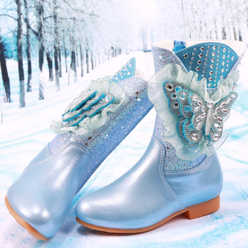 Водонепроницаемые зимние ботинки для девочек обувь принцессы на высоком каблуке