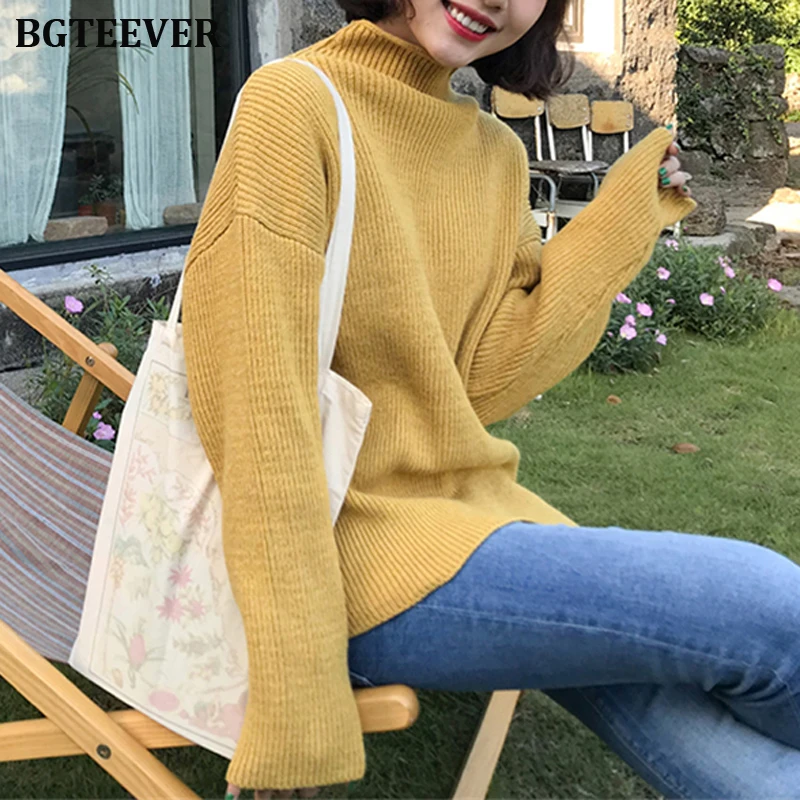 Повседневный плотный свитер с высоким воротником Женские однотонные Джемперы