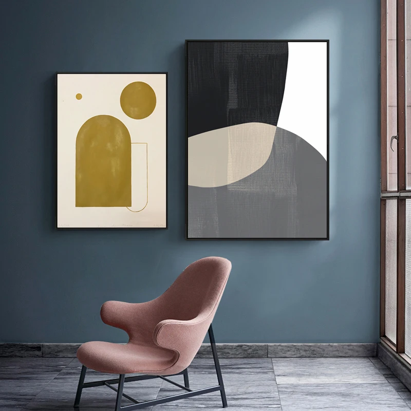 

Nordic Minimalist Abstract Geometric Color Block Poster Print Modern Wall Art Canvas Painting Picture for Living Room Home Decor