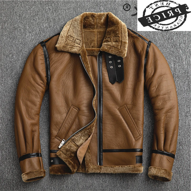 

100% Genuine Leather Jacket Men Clothing 2021 Motorcycle Natural Sheep Shearling Real Fur Coat Man Chaqueta Cuero Hombre